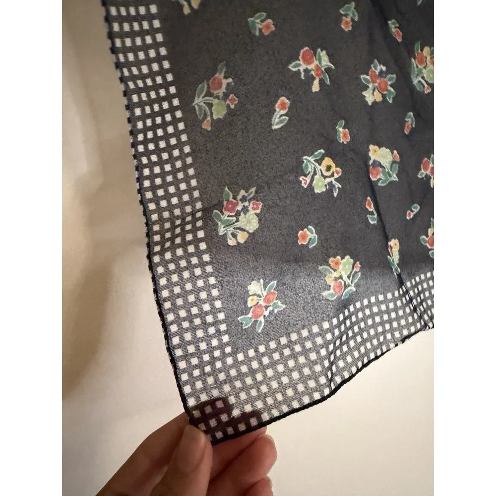 Vintage 90s Echo Ditsy Floral Navy Scarf Made in Italy Gingham Border 21x19
